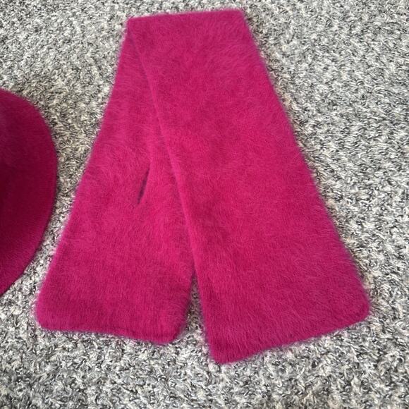 VTG Bucket Hat + Scarf Angora Rabbit Hair Hot Pink New main image 4